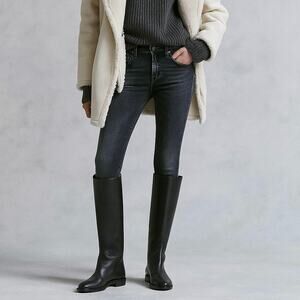 R13 Kate Mid-Rise Whiskered Denim Skinny Jeans Aiden Black Women's Size 26